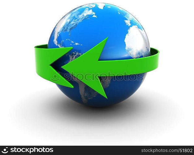 abstract 3d illustration of earth with green arrow