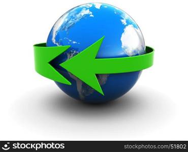 abstract 3d illustration of earth with green arrow