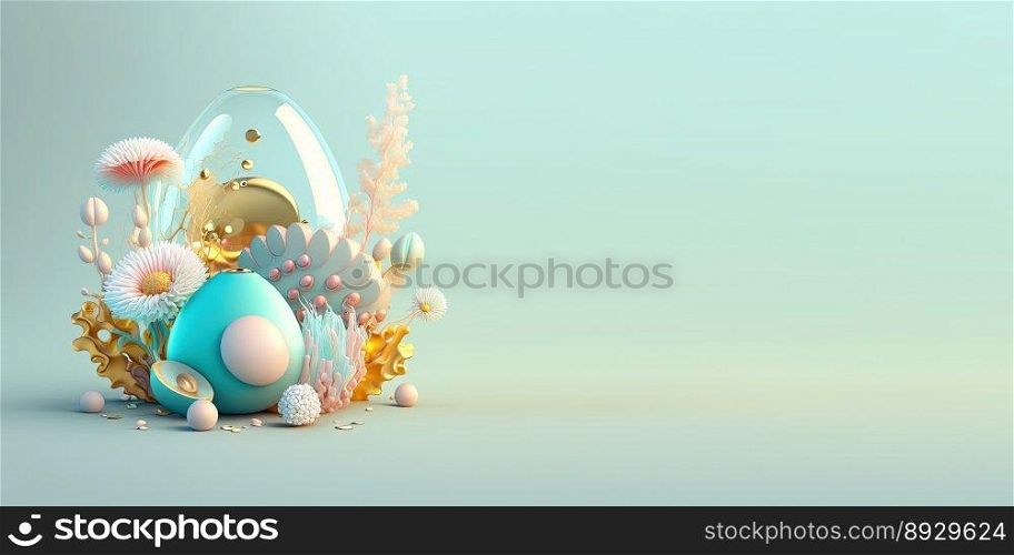 Abstract 3D Illustration of Easter Eggs and Flowers with a Fairy Tale Theme for Background and Banner