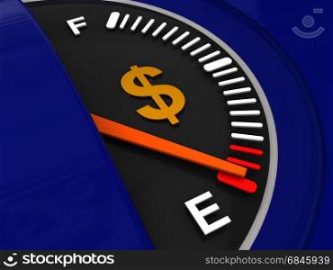 abstract 3d illustration of fuel meter with dollar sign. fuel meter
