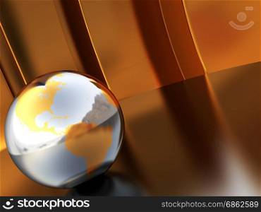 abstract 3d illustration of golden background with earth globe