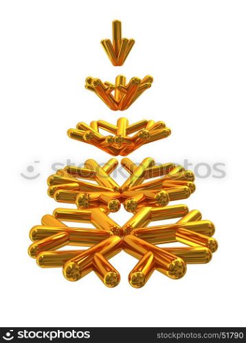 abstract 3d illustration of golden stylized christmas tree isolated over white
