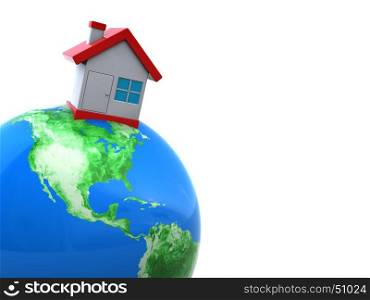 abstract 3d illustration of house on earth globe