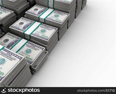 abstract 3d illustration of many dollar stacks background