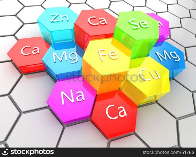 abstract 3d illustration of nutrition minerals supplement