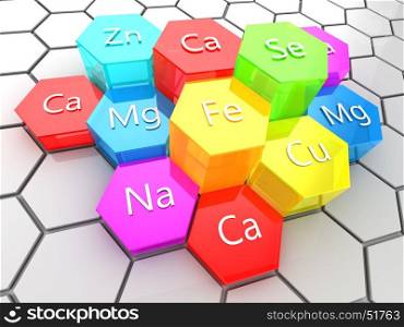 abstract 3d illustration of nutrition minerals supplement