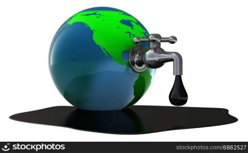 abstract 3d illustration of oil faucet in earth globe