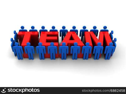 abstract 3d illustration of people around &rsquo;team&rsquo; sign