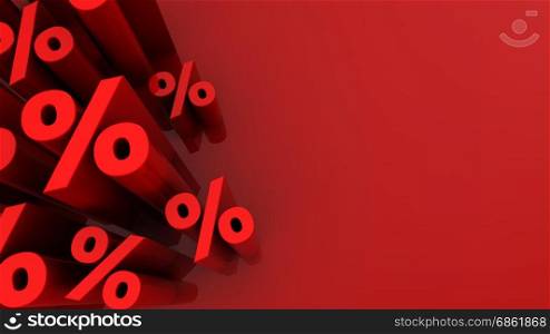 abstract 3d illustration of red background with percent signs at left side