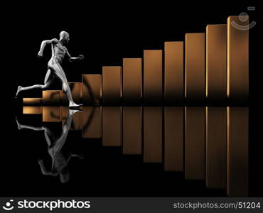 abstract 3d illustration of running man and raising charts