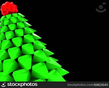 abstract 3d illustration of stulized christmas tree over black background