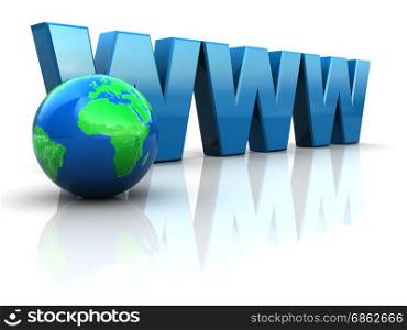 abstract 3d illustration of text &rsquo;www&rsquo; and earth globe, internet concept