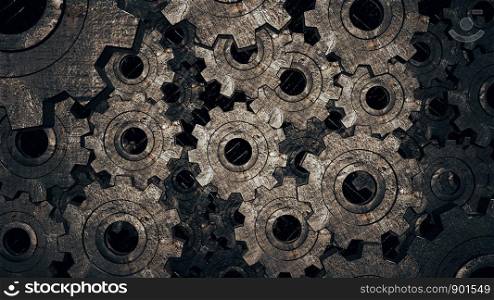 Abstract 3d illustration of vintage retro style gear wheels Background. Concept for Industry, Machinery or Presentation