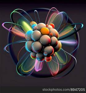Abstract 3d model structure atom. Generated image. Abstract 3d model structure atom