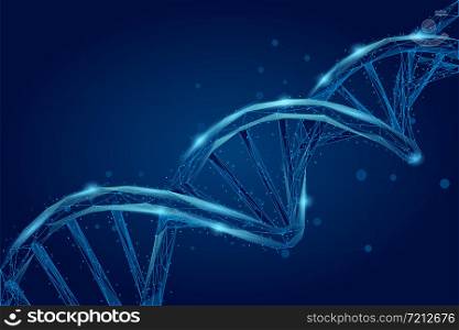 Abstract 3d polygonal wireframe DNA molecule helix spiral. Medical science, genetic biotechnology, chemistry biology, gene cell concept vector illustration