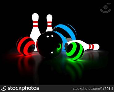 Abstract 3d rendering of bowling pins and balls