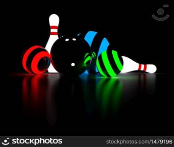 Abstract 3d rendering of bowling pins and balls