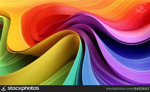 Abstract 3D Ribbon Or Strip Rolled Up Rainbow Coloured Waving Layers
