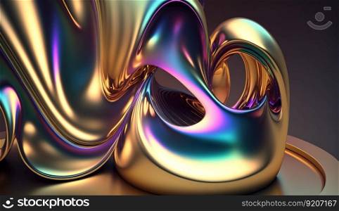 Abstract 3D Wave in Neon Holographic Motion. Generative AI