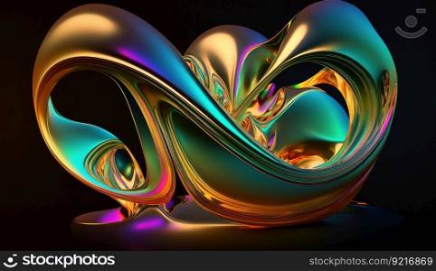 Abstract 3D Wave in Neon Holographic Motion. Generative AI