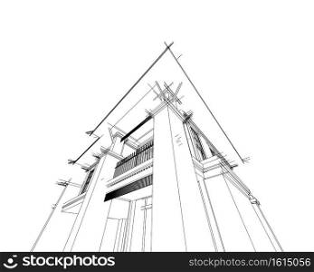 Abstract 3D wireframe architectural.