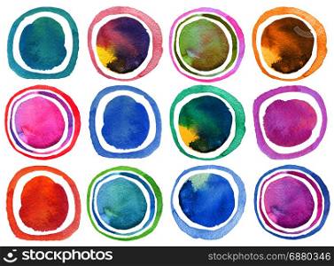 Abstract acrylic and watercolor circle painted background. Collection. Isolated. Texture paper.