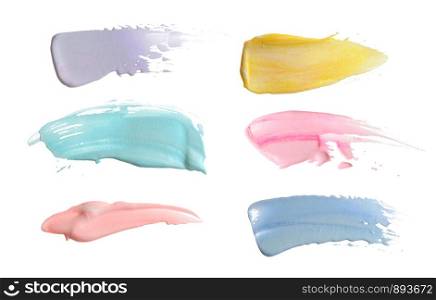 Abstract acrylic color brush stroke. Isolated on white. Collection.