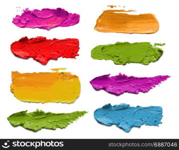 Abstract acrylic color brush strokes. Collection. Isolated on white.