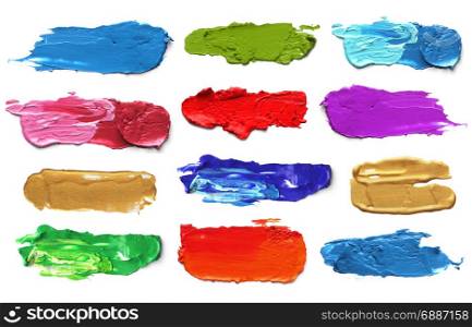 Abstract acrylic color brush strokes. Collection. Isolated on white.