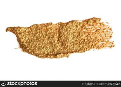 Abstract acrylic gold brush stroke. Isolated on white.