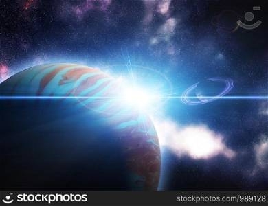 Abstract alien planet in outer space with stars, 3d illustration.