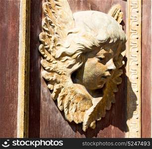 abstract angel texture of a brown antique wooden old door