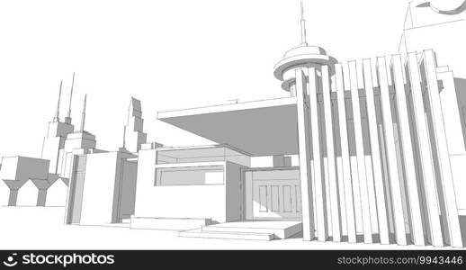 Abstract architectural drawing sketch,Illustration