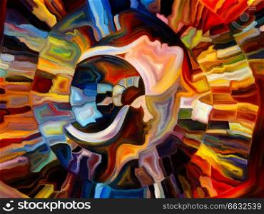 Abstract arrangement of elements of human face, and colorful abstract shapes suitable as background for projects on mind, reason, thought, emotion and spirituality