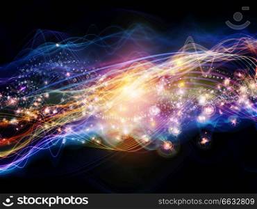 Abstract arrangement of lights, fractal and custom design elements suitable as background for projects on signals, networking, communication technologies and motion