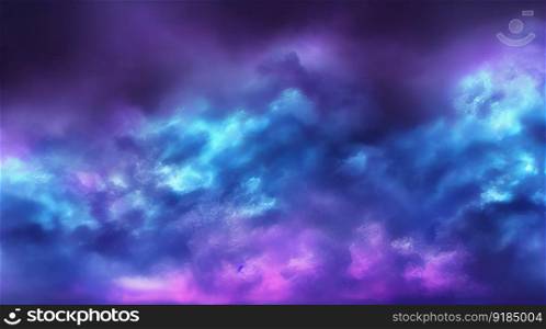 Abstract art background with free space in shades of blue, purple, and luminous fog. Generative AI.