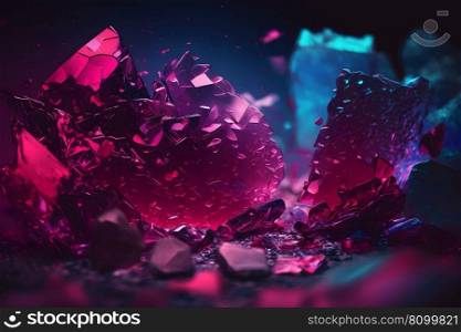Abstract art background with part of surreal ruby gemstone crystal with prism reflection in fractal triangles structure in purple colors. Neural network AI generated art. Abstract art background with part of surreal ruby gemstone crystal with prism reflection in fractal triangles structure in purple colors. Neural network AI generated