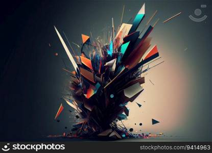 Abstract art, bright explosion of colorful shapes on dark background. Generative AI technology. Abstract art, bright explosion of colorful shapes on dark background. AI generated