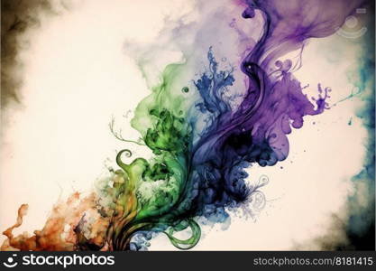 Abstract art in colorful watercolor with floating smoke isolated on vintage background. Concept of technique brushing color design. Finest generative AI.. Abstract art in colorful watercolor with smoke isolated on vintage background.