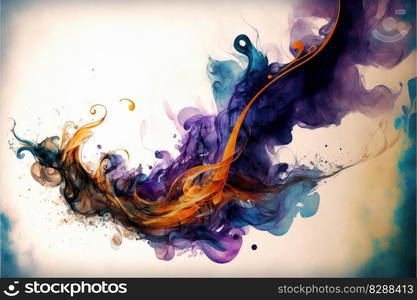 Abstract art in colorful watercolor with floating smoke isolated on vintage background. Concept of technique brushing color design. Finest generative AI.. Abstract art in colorful watercolor with smoke isolated on vintage background.