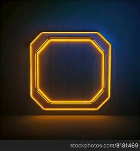 Abstract art in neon spotlight in hexagon frame isolated on black background. Concept of glowing geometric shape at night time. Finest generative AI.. Abstract art in neon spotlight in hexagon frame isolated on black background.