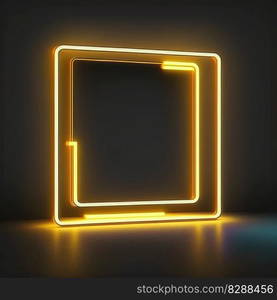 Abstract art in neon spotlight in square frame isolated on black background. Concept of glowing geometric shape at night time. Finest generative AI.. Abstract art in neon spotlight in square frame isolated on black background.