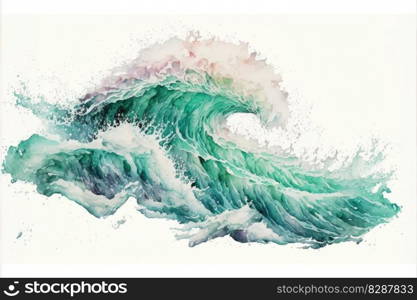 Abstract art in pastel watercolor waves ocean isolated on white background. Concept of multicolored in blue storm in seascape. Finest generative AI.. Abstract art in pastel watercolor waves ocean isolated on white background.