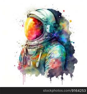 Abstract art of astronaut in spacesuit watercolor painting isolated on white background., designed by stained with multicolor shading concept. Finest generative AI.. Abstract art of astronaut in spacesuit watercolor painting isolated background.