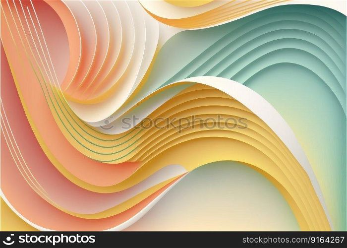 Abstract art of curve li≠in pastel color pattern. Concept of enormous minimal layer background. Desig≠d by arrayed harmony sπral movement. Fi≠st≥≠rative AI.. Abstract art of curve li≠in pastel color pattern.