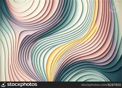 Abstract art of curve line in pastel color pattern. Concept of enormous minimal layer background. Designed by arrayed harmony spiral movement. Finest generative AI.. Abstract art of curve line in pastel color pattern.