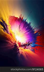 Abstract art of exploding vibrant multicolored frame. Concept of fantastic splatted colored powder. Finest generative AI.. Abstract art of exploding vibrant multicolored frame.