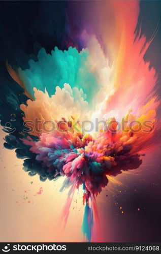 Abstract art of exploding vibrant multicolored frame. Concept of fantastic splatted colored powder. Finest generative AI.. Abstract art of exploding vibrant multicolored frame.