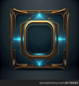 Abstract art of multi layer glowing golden and blue square frame with vivid in chevrons game design. Created by mystical portal in geometric shape. Finest generative AI.. Abstract art of multi layer glowing golden and blue square frame.