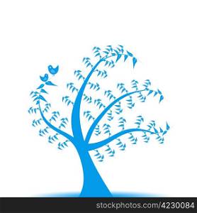Abstract art tree and birds isolated on white background